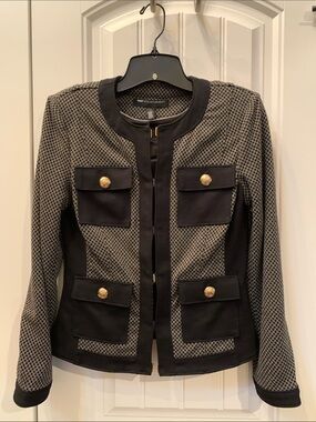 White House Black Market Black and Cream Pocket Blazer with Gold Buttons